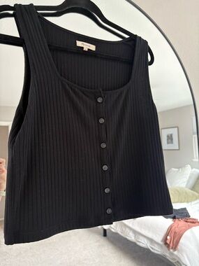 Madewell Black Ribbed Button-Front Tank